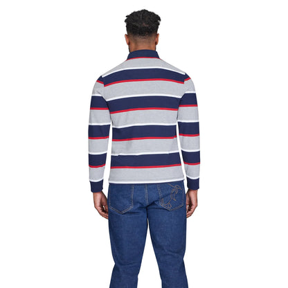 Grey Marl - Back - Raging Bull Mens Multi Stripe Long-Sleeved Rugby Shirt