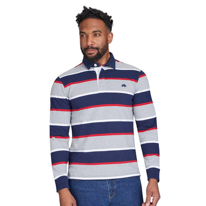 Grey Marl - Side - Raging Bull Mens Multi Stripe Long-Sleeved Rugby Shirt