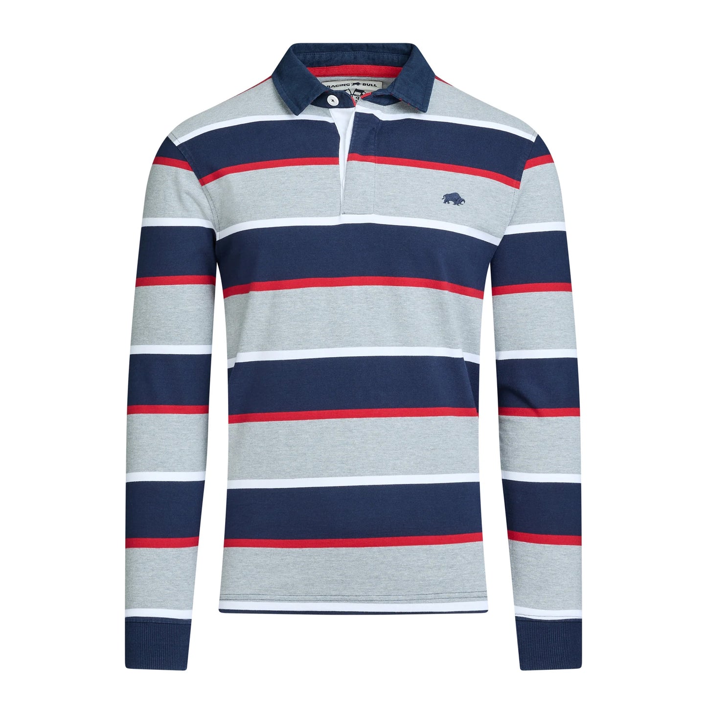 Grey Marl - Front - Raging Bull Mens Multi Stripe Long-Sleeved Rugby Shirt