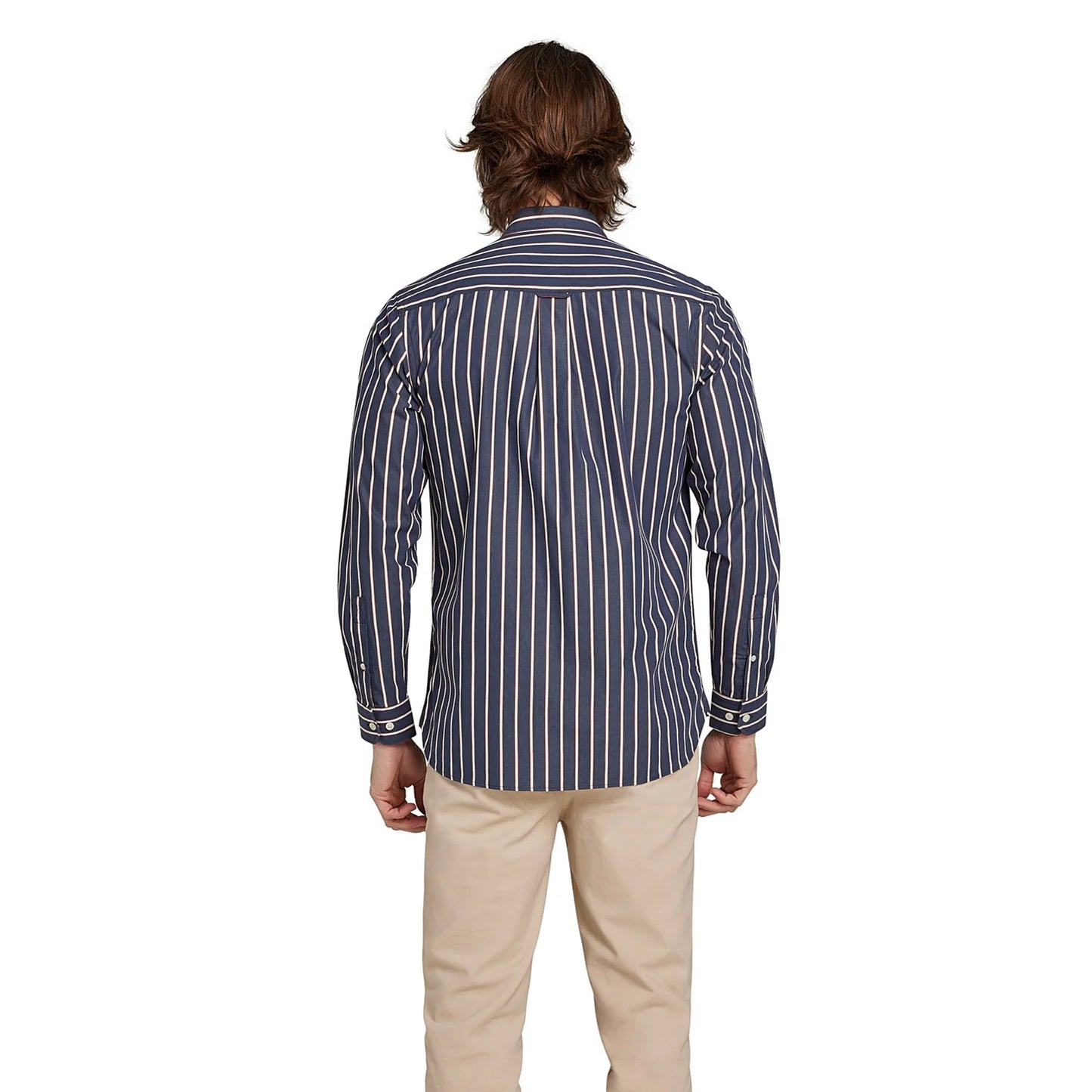Navy - Back - Raging Bull Mens Stripe Poplin Long-Sleeved Shirt