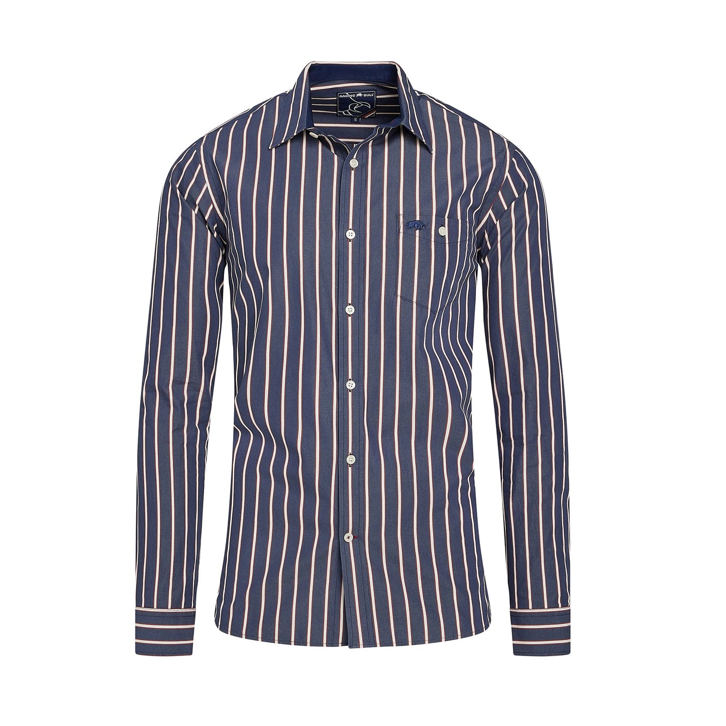 Navy - Front - Raging Bull Mens Stripe Poplin Long-Sleeved Shirt
