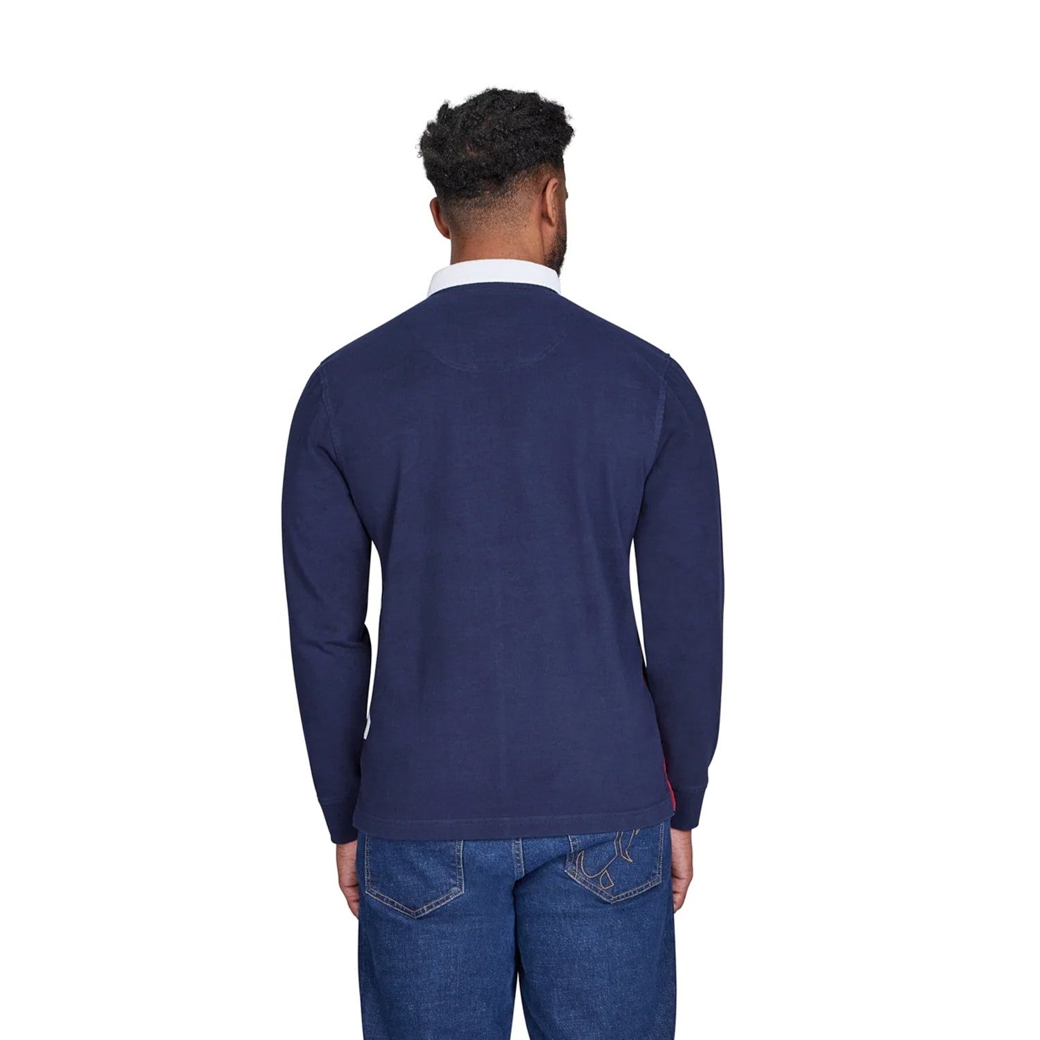Navy - Back - Raging Bull Mens Harlequin Long-Sleeved Rugby Polo Shirt