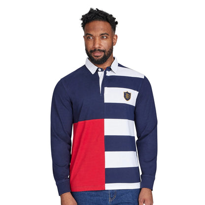 Navy - Lifestyle - Raging Bull Mens Harlequin Long-Sleeved Rugby Polo Shirt