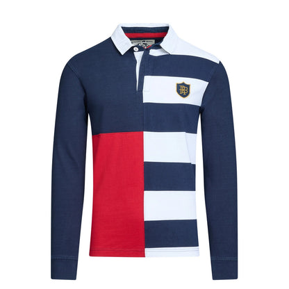 Navy - Front - Raging Bull Mens Harlequin Long-Sleeved Rugby Polo Shirt