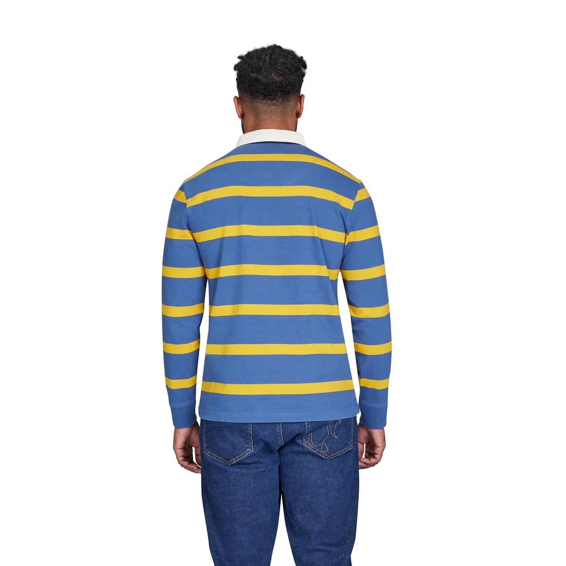 Yellow-Blue - Back - Raging Bull Mens Thin Stripe Long-Sleeved Rugby Shirt