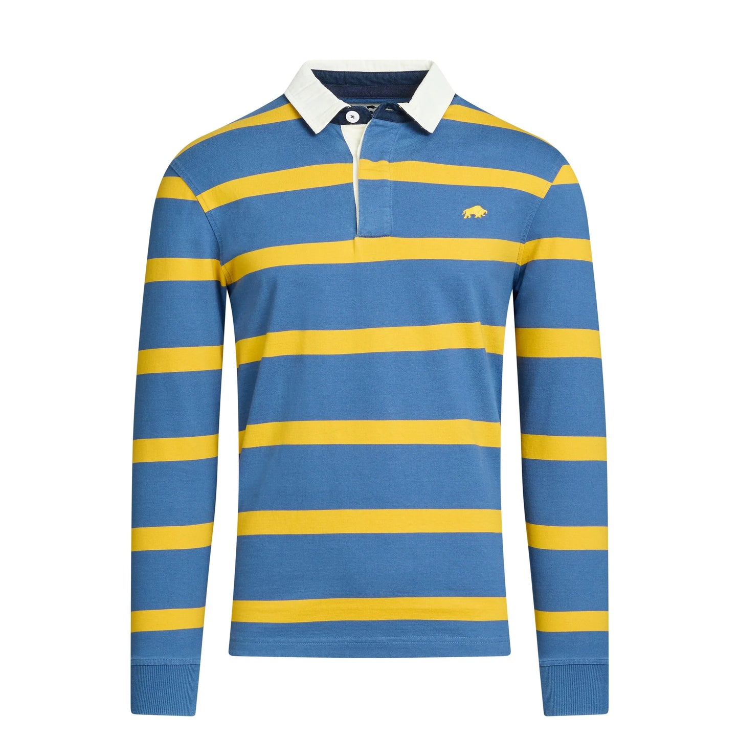 Yellow-Blue - Front - Raging Bull Mens Thin Stripe Long-Sleeved Rugby Shirt