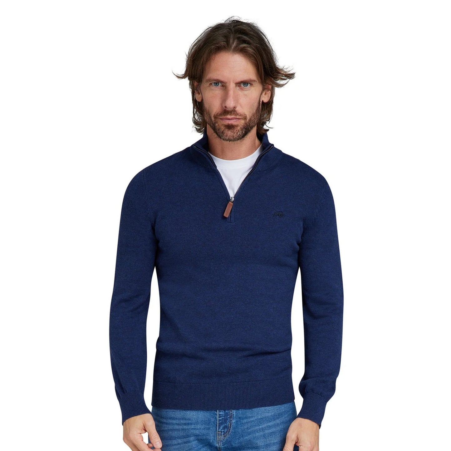 Navy - Side - Raging Bull Mens Knitted Quarter Zip Classic Sweatshirt