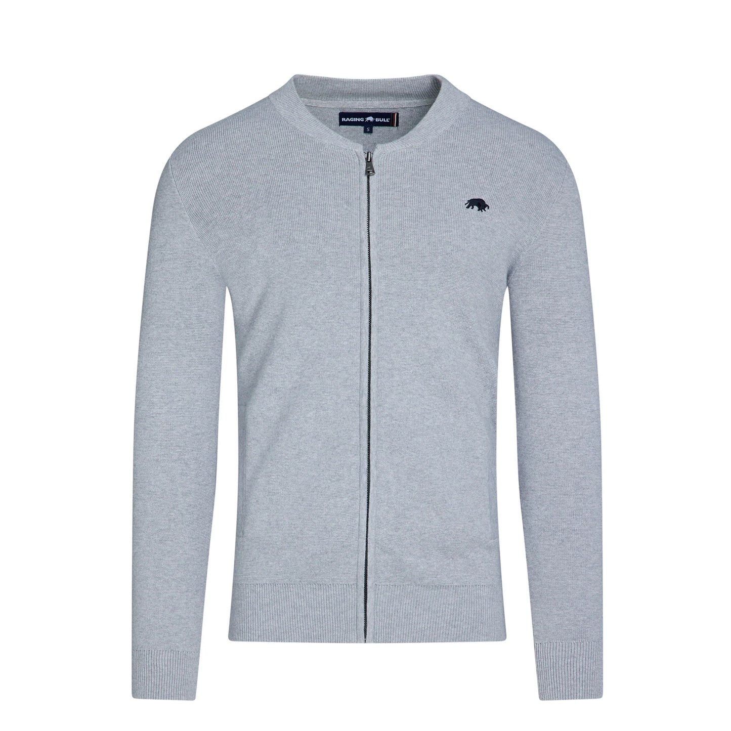 Grey Marl - Front - Raging Bull Mens Knitted Baseball Collar Cardigan