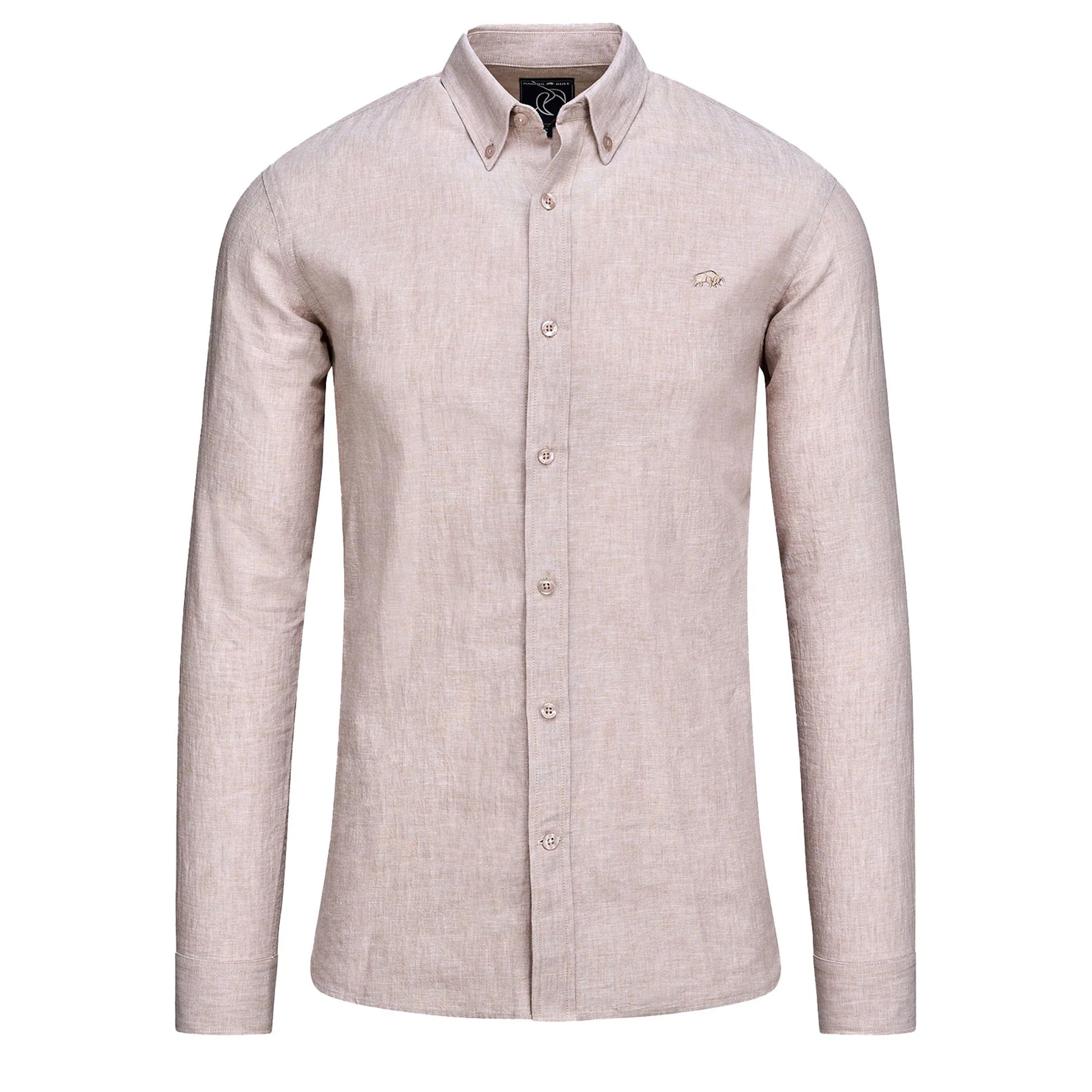 Tan - Front - Raging Bull Mens Classic Linen Long-Sleeved Shirt