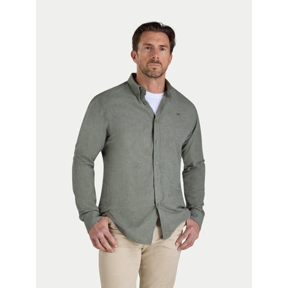 Olive - Front - Raging Bull Mens Classic Linen Long-Sleeved Shirt