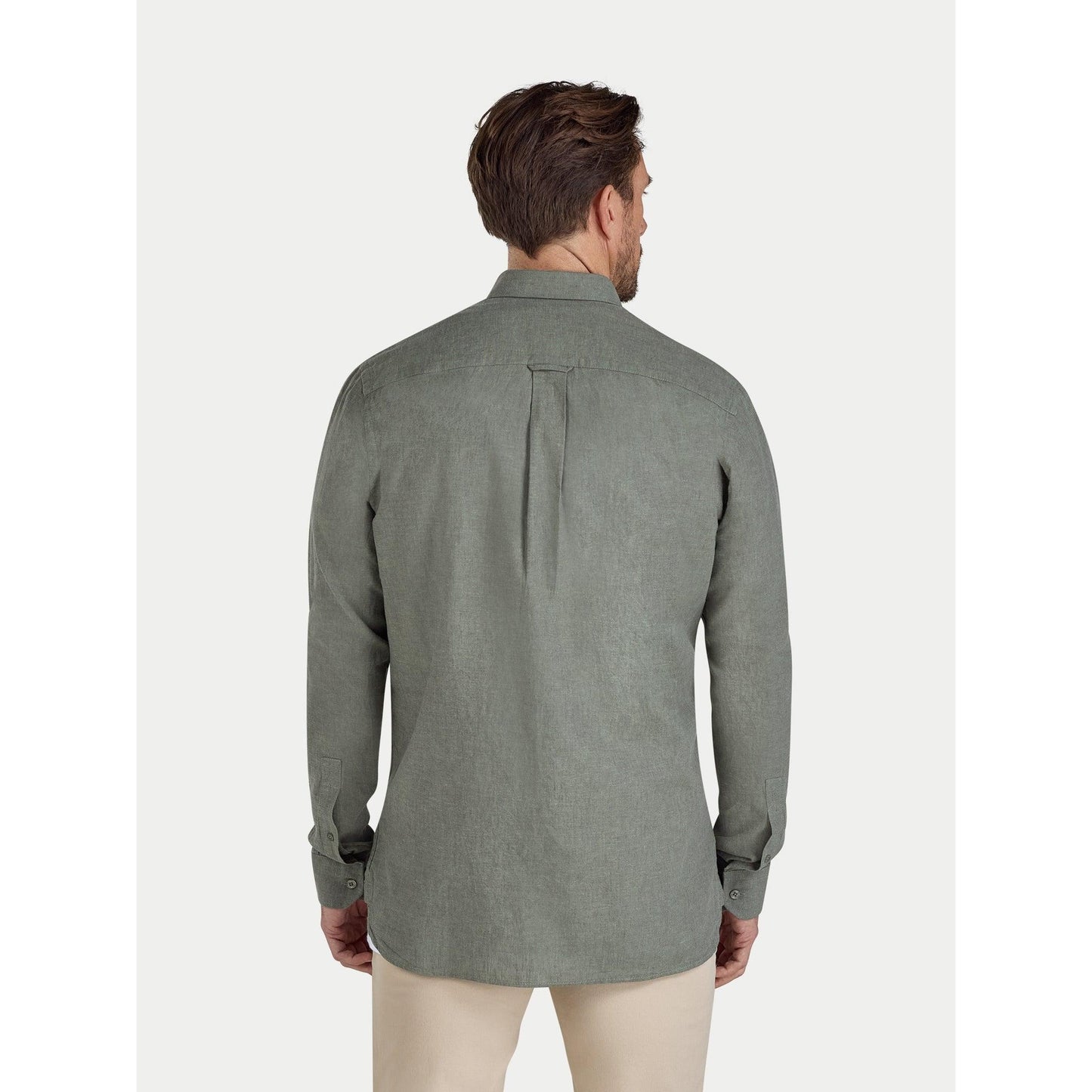 Olive - Back - Raging Bull Mens Classic Linen Long-Sleeved Shirt