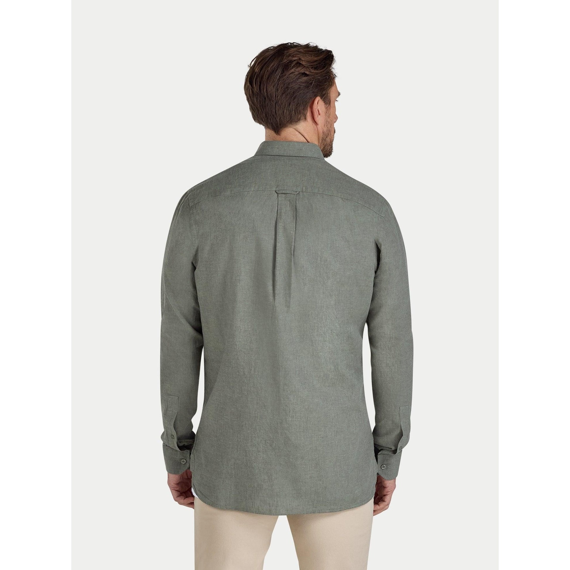 Olive - Back - Raging Bull Mens Classic Linen Long-Sleeved Shirt