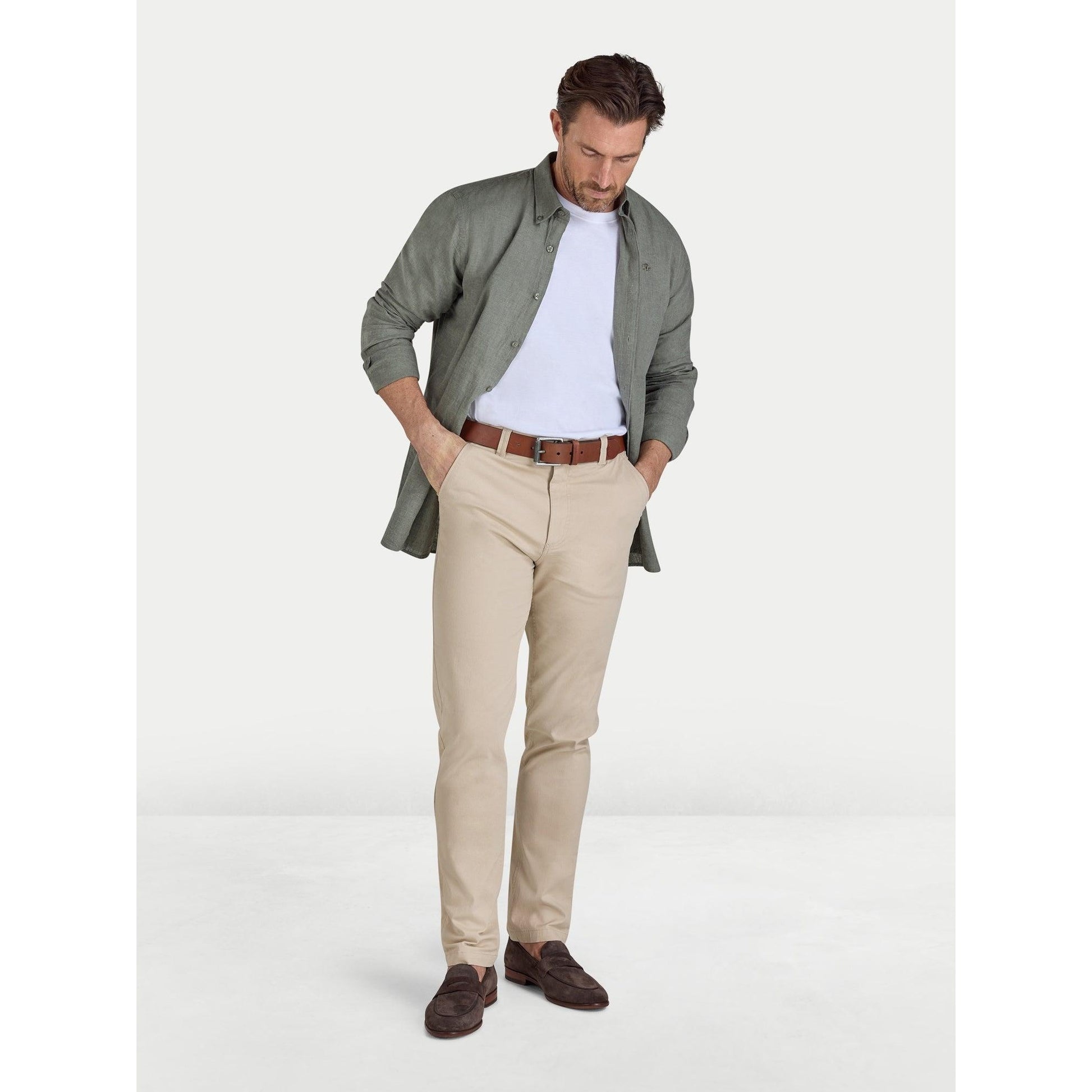 Olive - Side - Raging Bull Mens Classic Linen Long-Sleeved Shirt