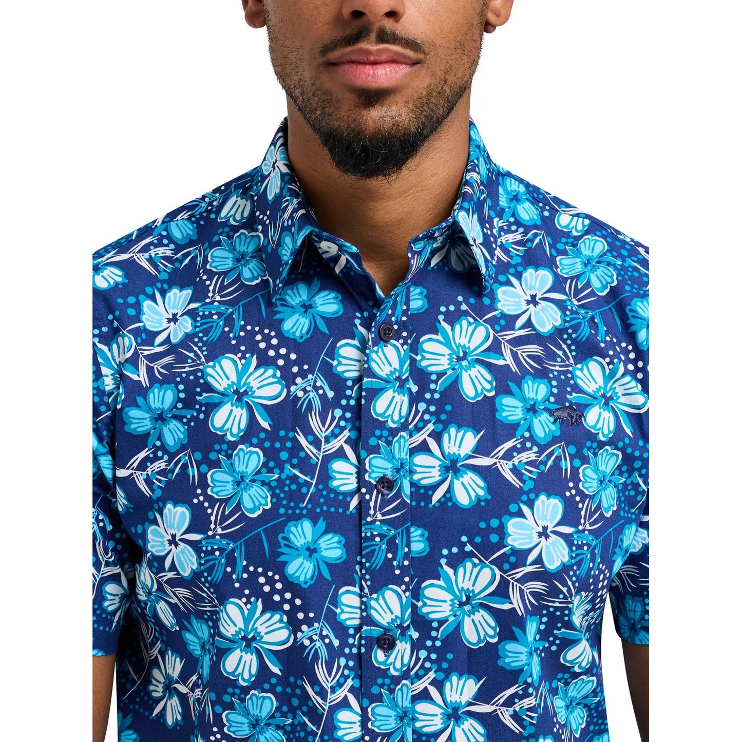 Navy - Side - Raging Bull Mens Blossom Short-Sleeved Shirt
