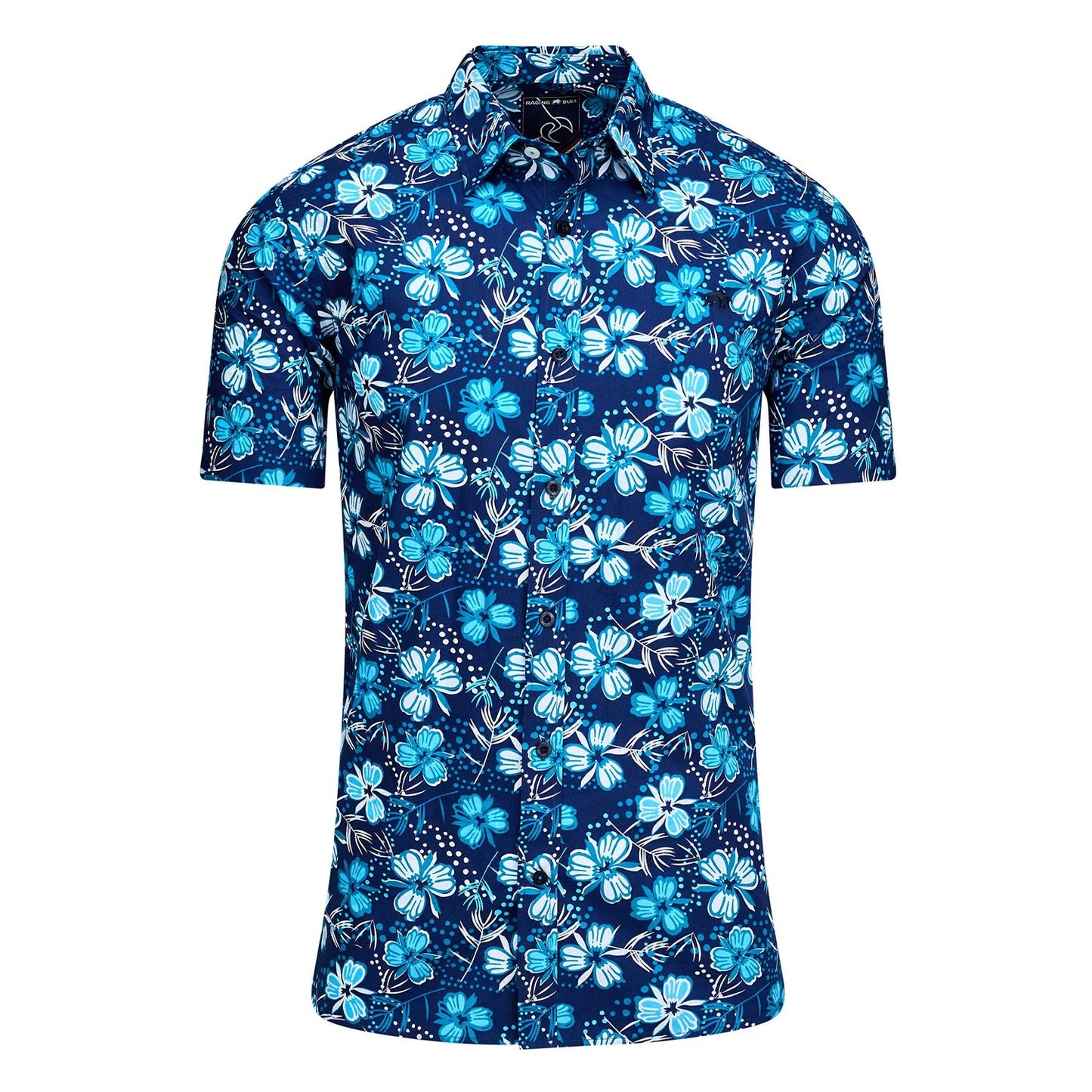 Navy - Front - Raging Bull Mens Blossom Short-Sleeved Shirt