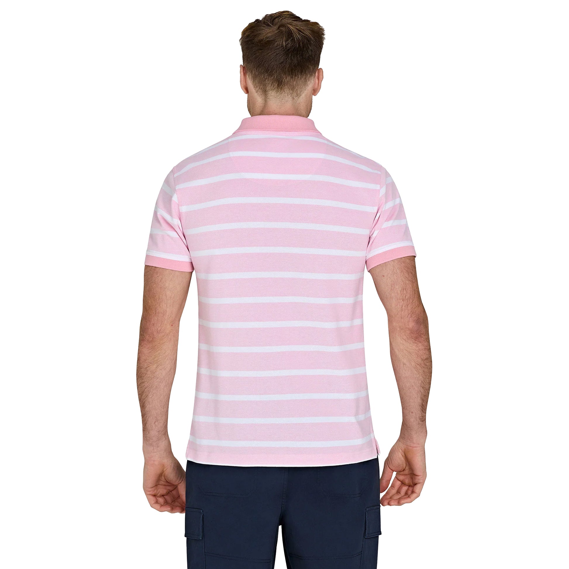 Pink - Back - Raging Bull Mens Stripe Birdseye Pique Short-Sleeved Polo Shirt