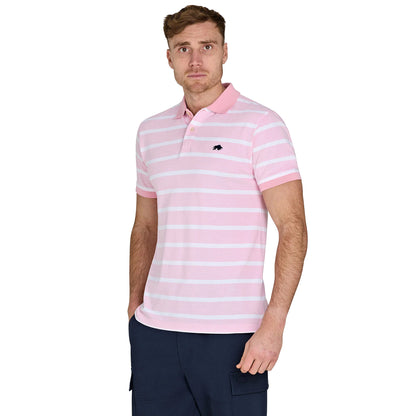Pink - Side - Raging Bull Mens Stripe Birdseye Pique Short-Sleeved Polo Shirt