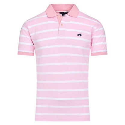 Pink - Front - Raging Bull Mens Stripe Birdseye Pique Short-Sleeved Polo Shirt