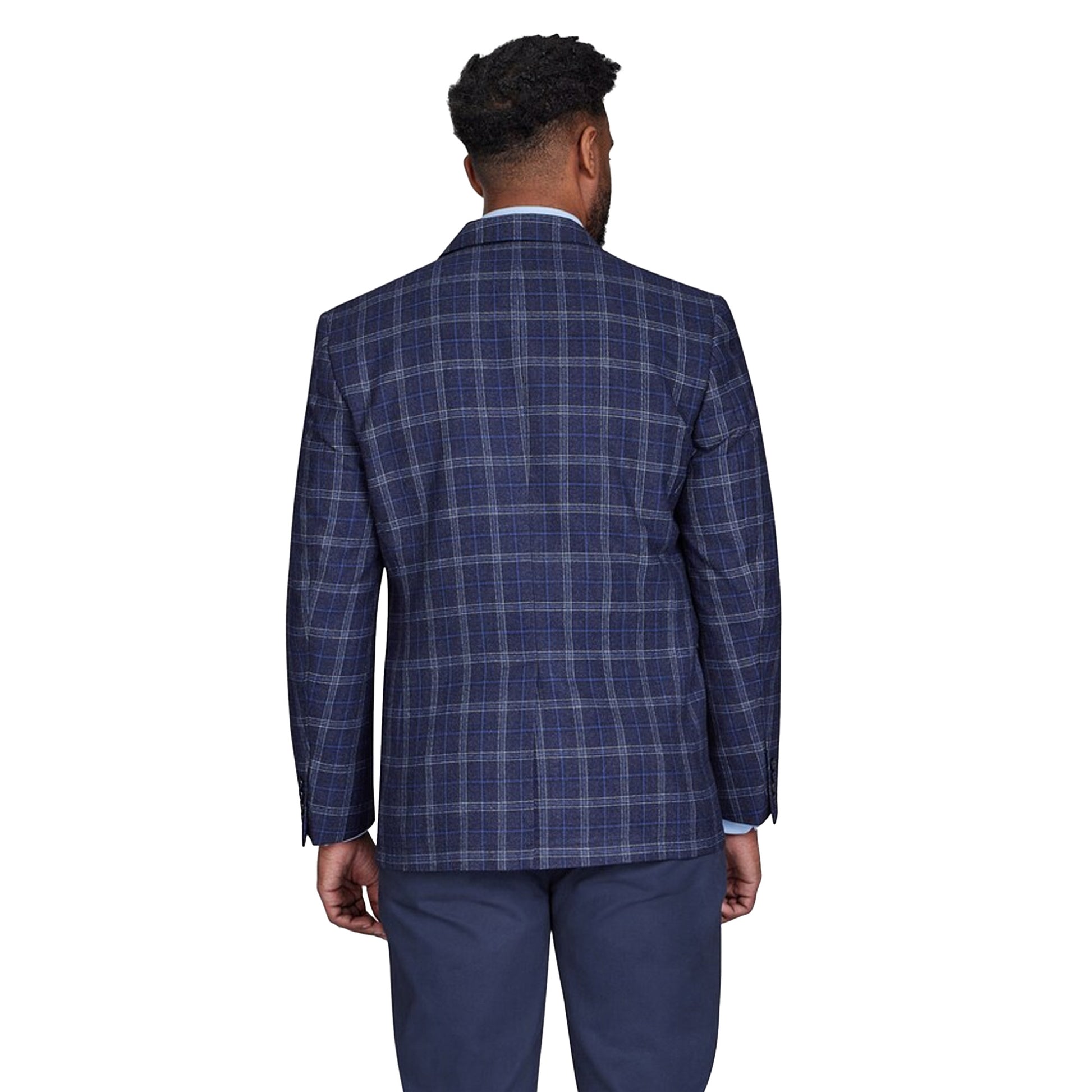 Navy - Back - Raging Bull Mens Checked Wool Blazer
