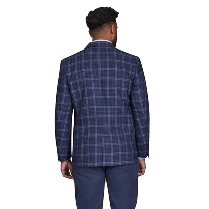 Navy - Back - Raging Bull Mens Checked Wool Blazer