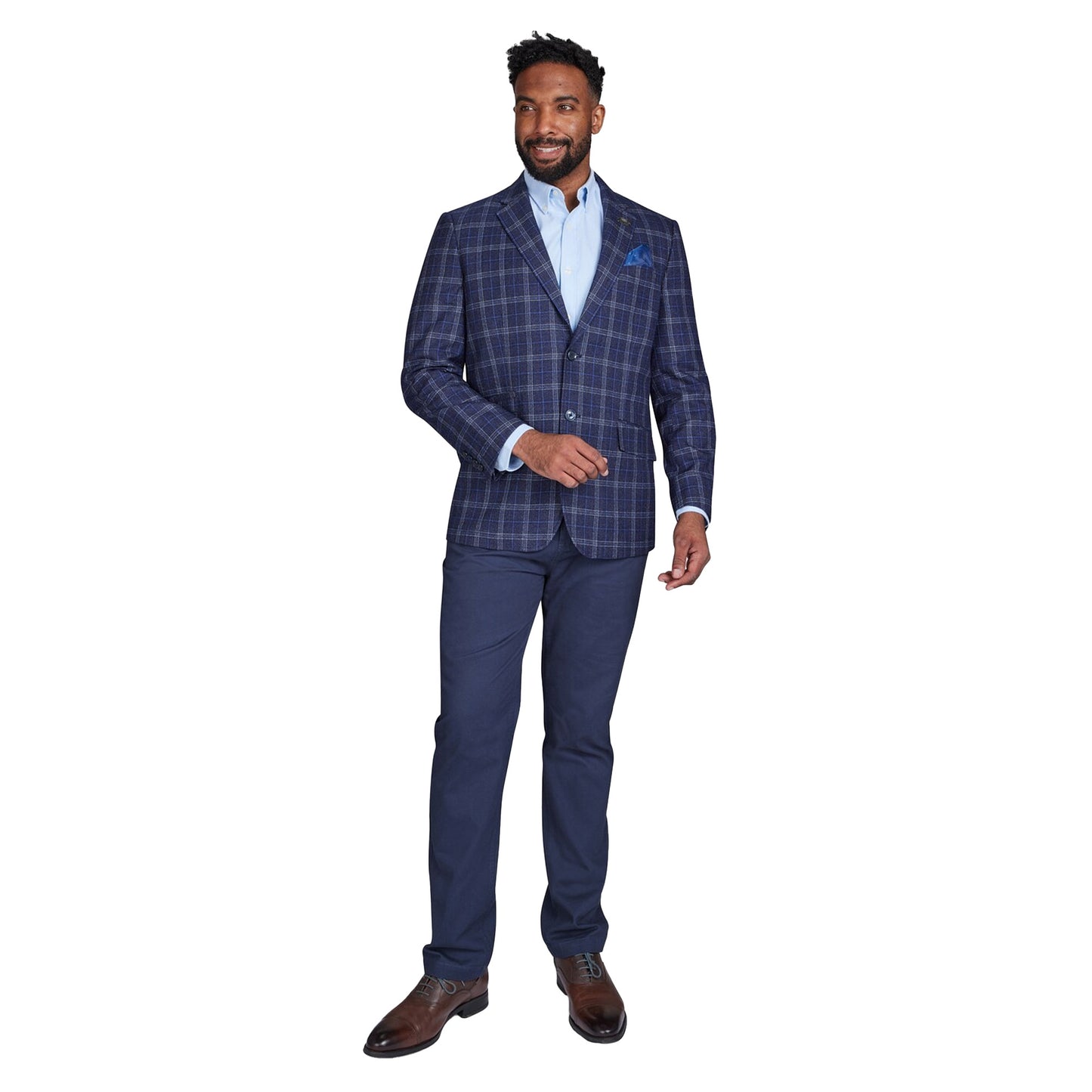 Navy - Side - Raging Bull Mens Checked Wool Blazer
