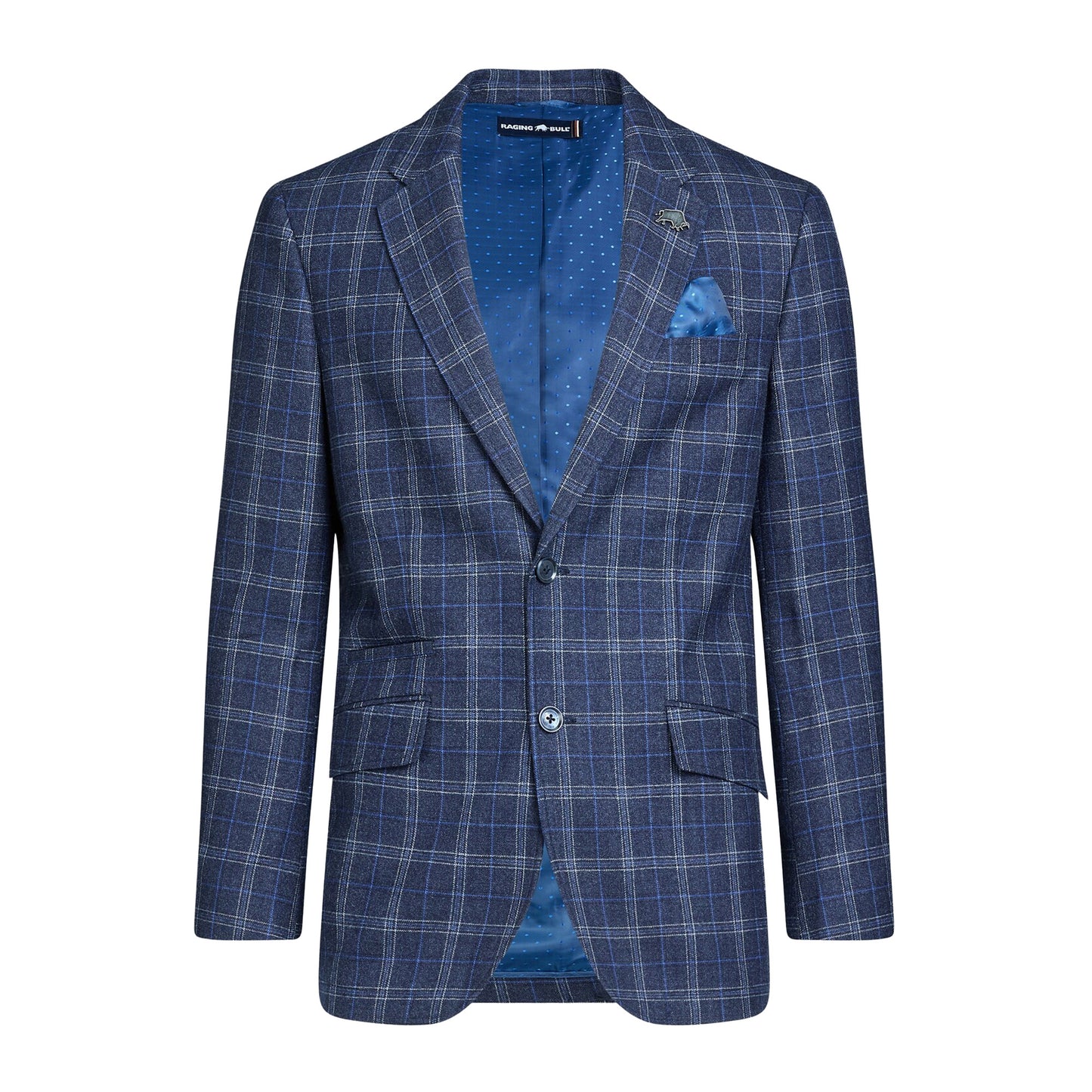 Navy - Front - Raging Bull Mens Checked Wool Blazer