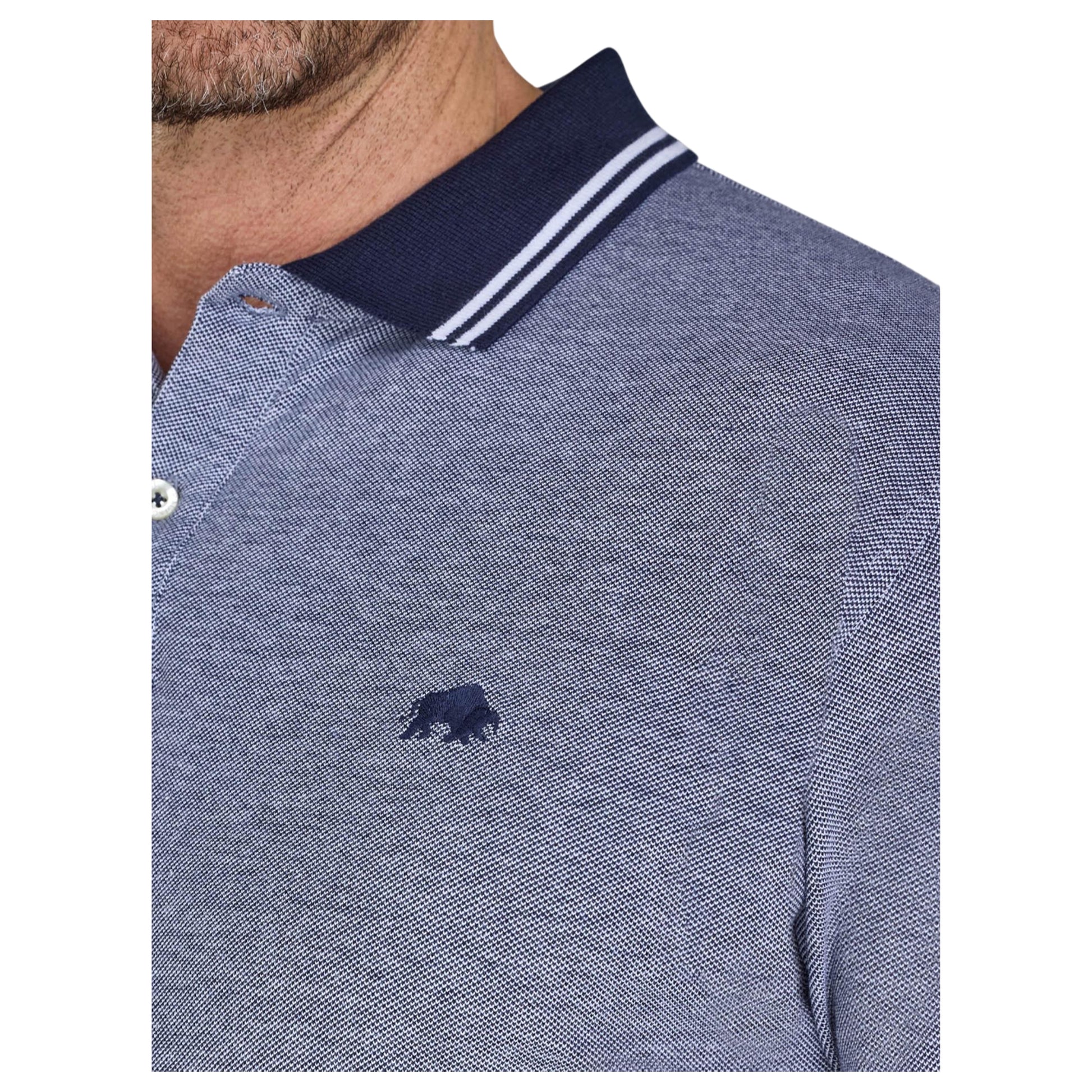 Navy - Side - Raging Bull Mens Two Tone Pique Polo Shirt