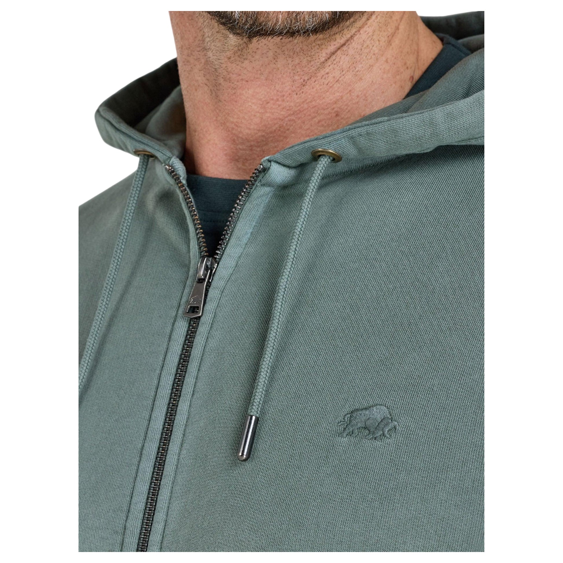 Khaki Green - Side - Raging Bull Mens Garment Dyed Full Zip Hoodie