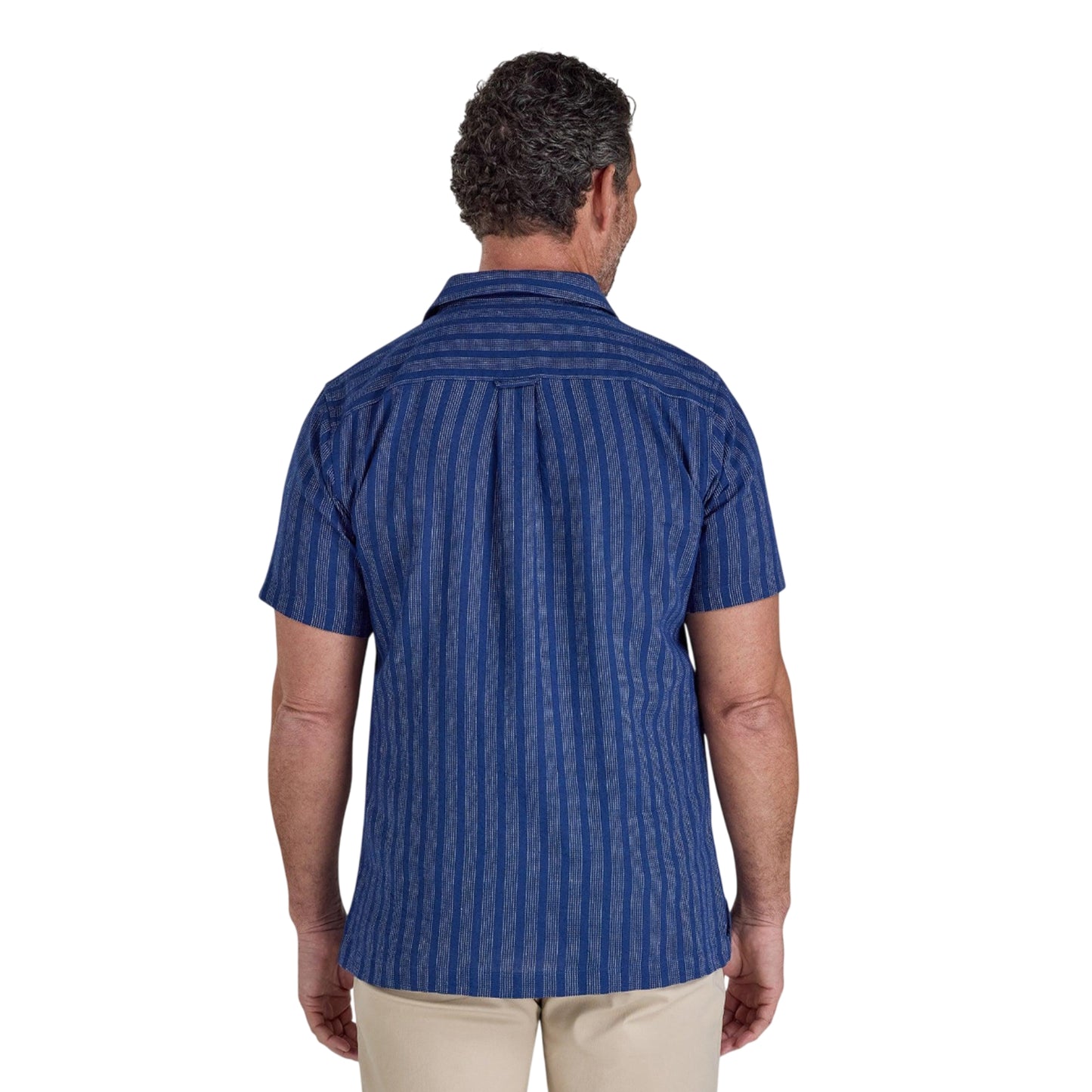 Navy - Back - Raging Bull Mens Athens Stripe Linen Revere Collar Short-Sleeved Shirt