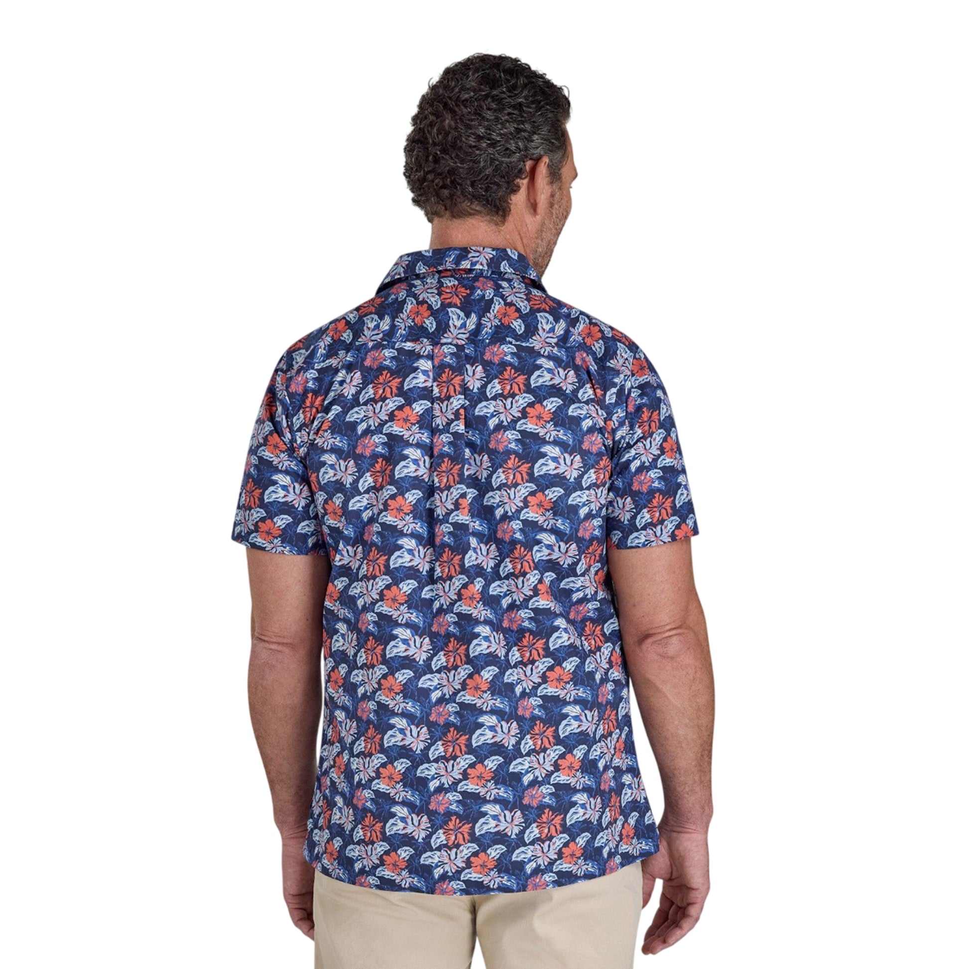 Navy - Back - Raging Bull Mens Hawaii Floral Poplin Short-Sleeved Shirt