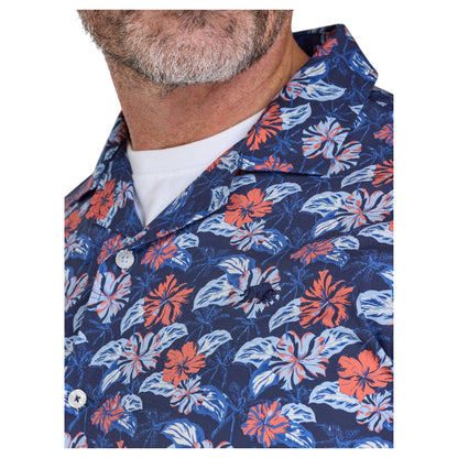 Navy - Side - Raging Bull Mens Hawaii Floral Poplin Short-Sleeved Shirt