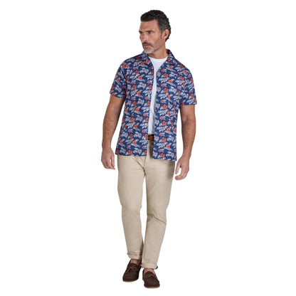 Navy - Lifestyle - Raging Bull Mens Hawaii Floral Poplin Short-Sleeved Shirt