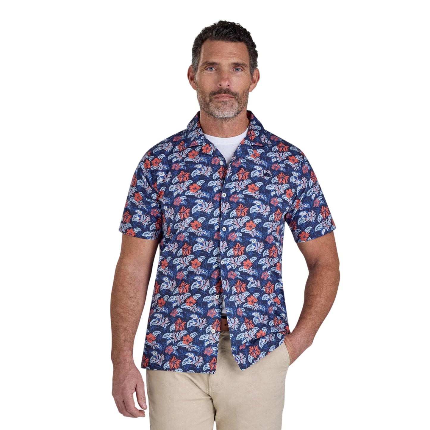 Navy - Front - Raging Bull Mens Hawaii Floral Poplin Short-Sleeved Shirt