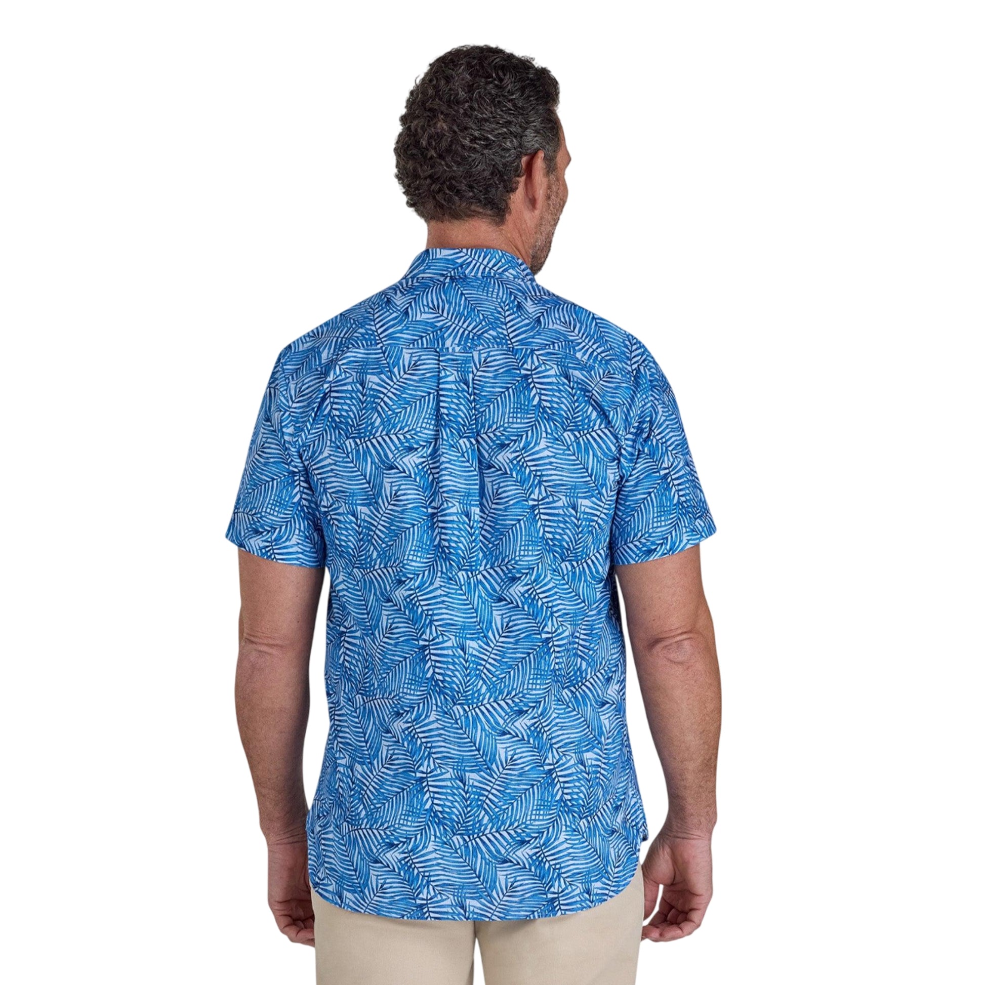 Sky Blue - Back - Raging Bull Mens Bali Palm Linen Short-Sleeved Shirt