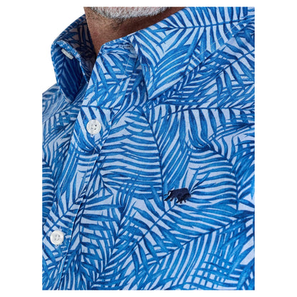 Sky Blue - Side - Raging Bull Mens Bali Palm Linen Short-Sleeved Shirt