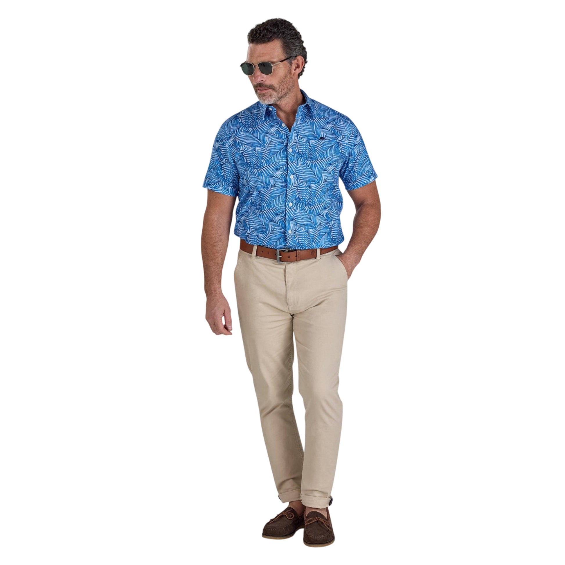 Sky Blue - Pack Shot - Raging Bull Mens Bali Palm Linen Short-Sleeved Shirt