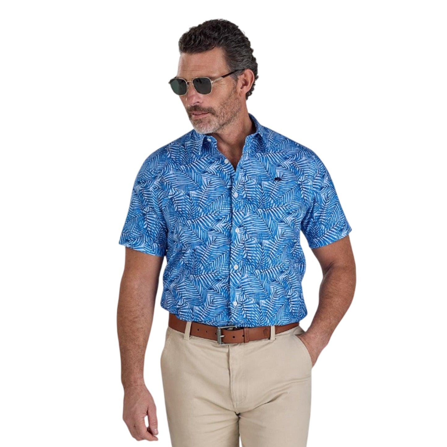 Sky Blue - Front - Raging Bull Mens Bali Palm Linen Short-Sleeved Shirt
