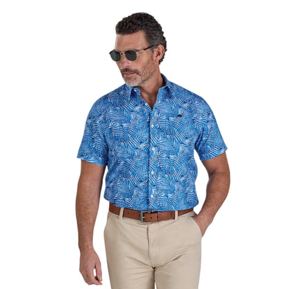 Sky Blue - Front - Raging Bull Mens Bali Palm Linen Short-Sleeved Shirt
