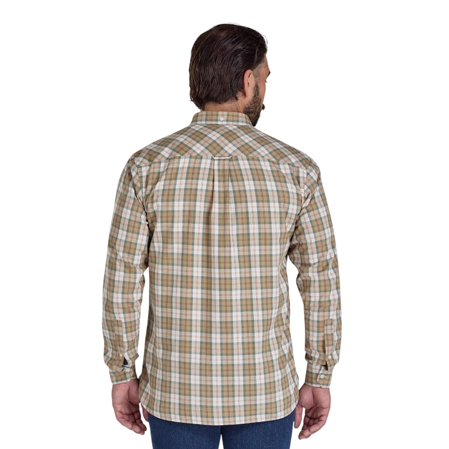 Tan - Back - Raging Bull Mens Suffolk Checked Twill Long-Sleeved Shirt