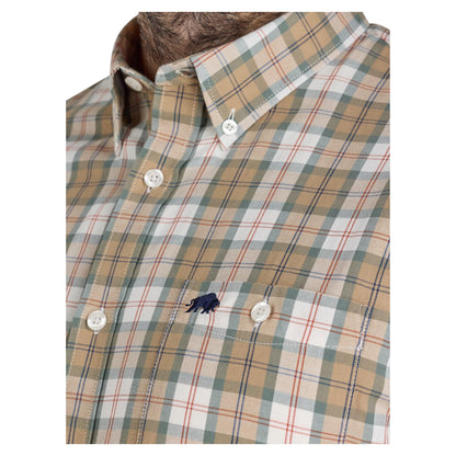 Tan - Side - Raging Bull Mens Suffolk Checked Twill Long-Sleeved Shirt