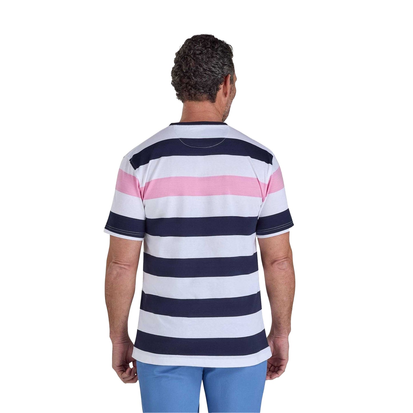 White-Navy-Pink - Back - Raging Bull Mens Contrast Striped T-Shirt