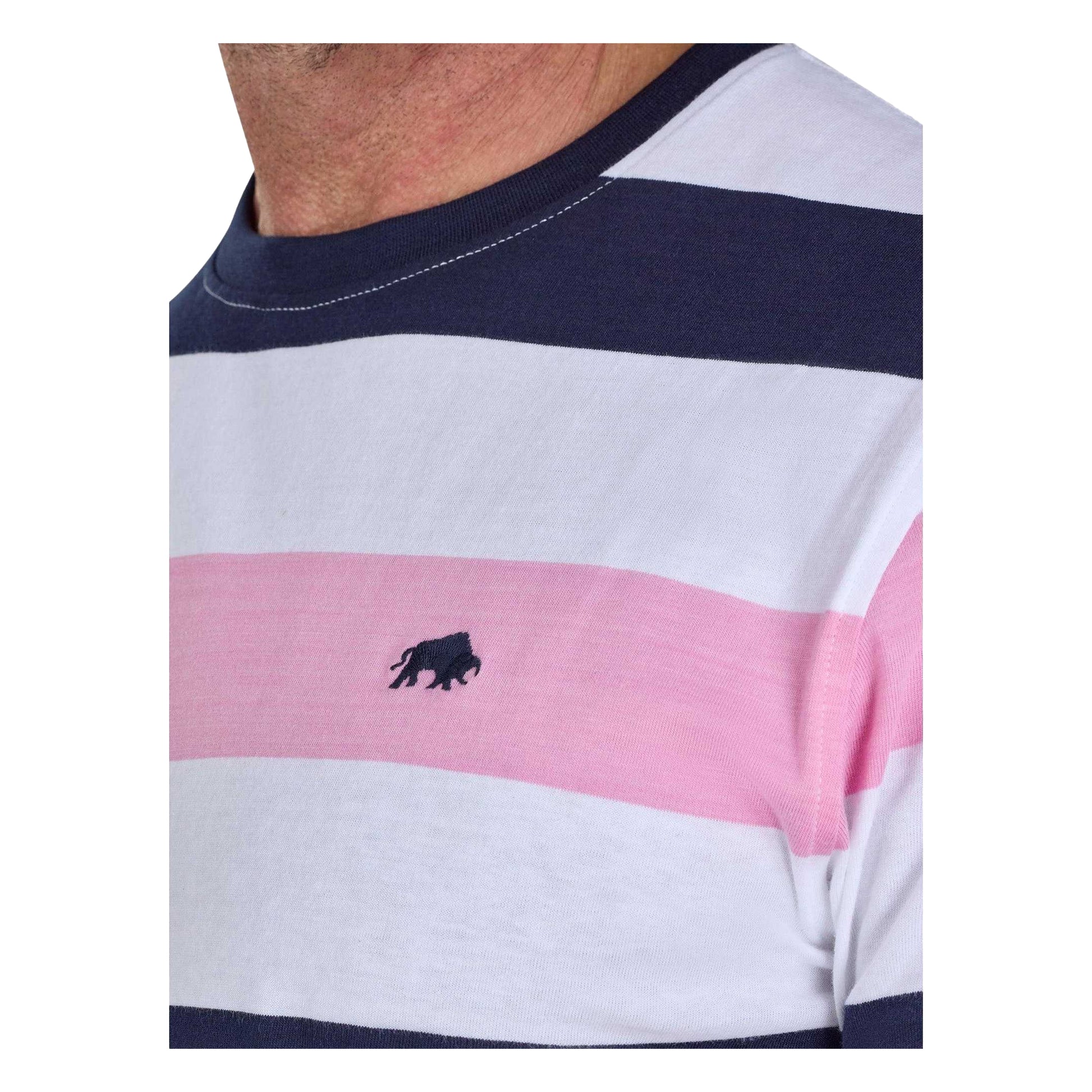 White-Navy-Pink - Side - Raging Bull Mens Contrast Striped T-Shirt