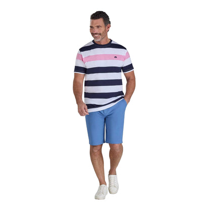 White-Navy-Pink - Lifestyle - Raging Bull Mens Contrast Striped T-Shirt