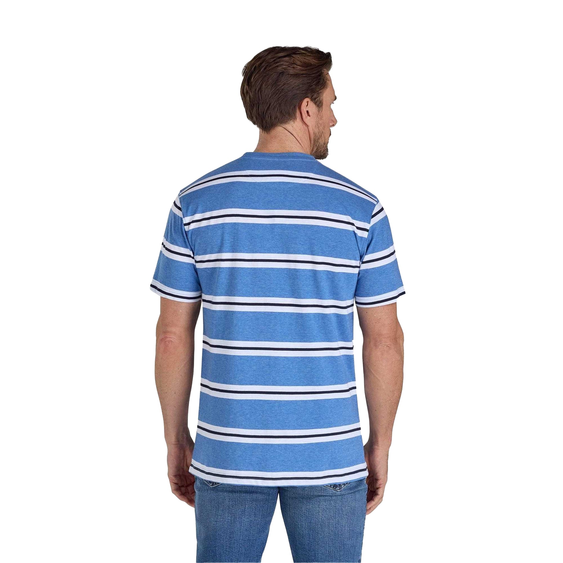 Blue - Back - Raging Bull Mens Stripe Yarn Dyed T-Shirt