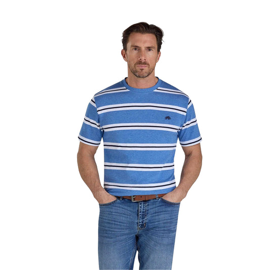 Blue - Front - Raging Bull Mens Stripe Yarn Dyed T-Shirt