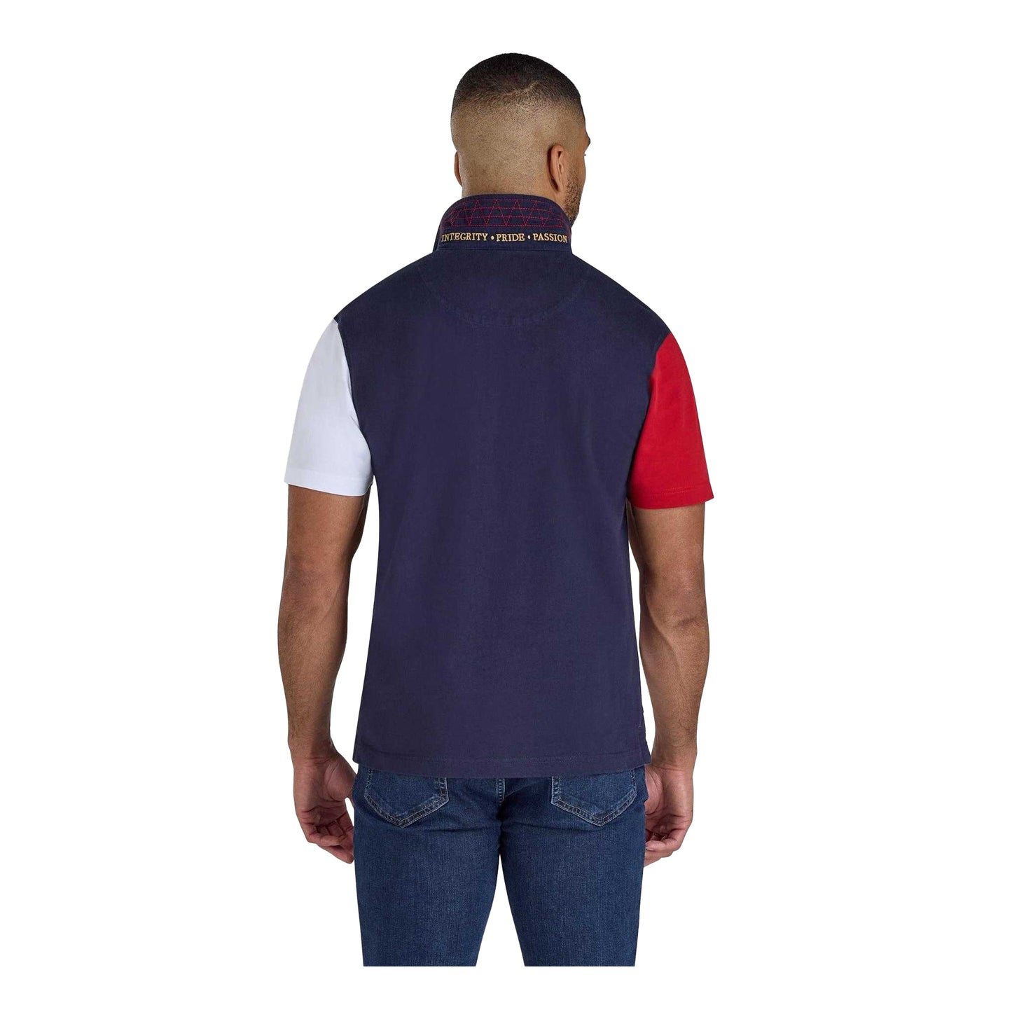 Navy-White-Red - Back - Raging Bull Mens Diagonal Stripe Pique Rugby Polo Shirt