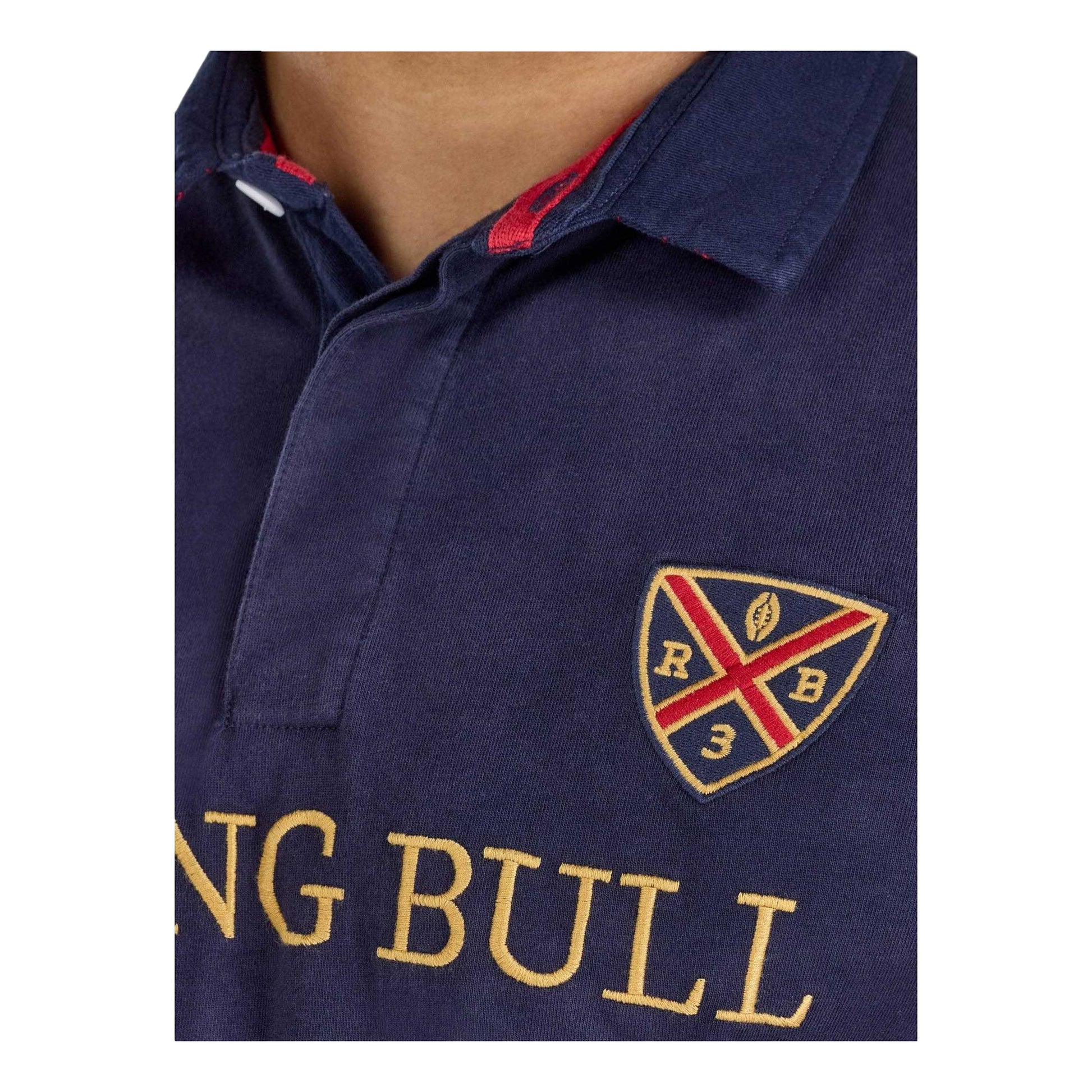 Navy-White-Red - Side - Raging Bull Mens Diagonal Stripe Pique Rugby Polo Shirt