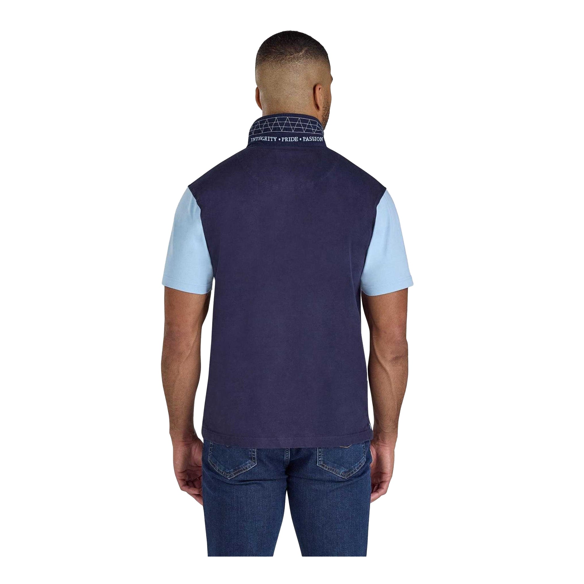 Navy - Back - Raging Bull Mens Pique Cut and Sew Panel Rugby Polo Shirt