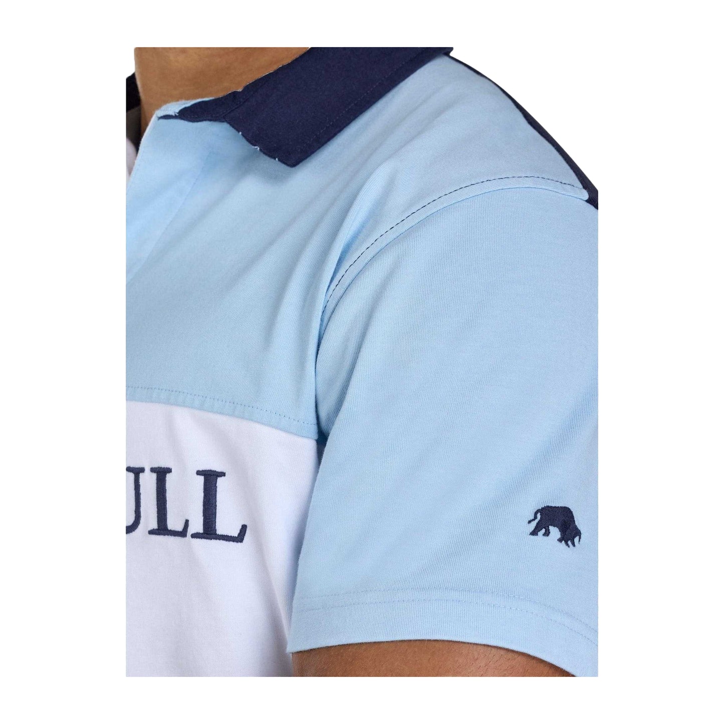 Navy - Side - Raging Bull Mens Pique Cut and Sew Panel Rugby Polo Shirt