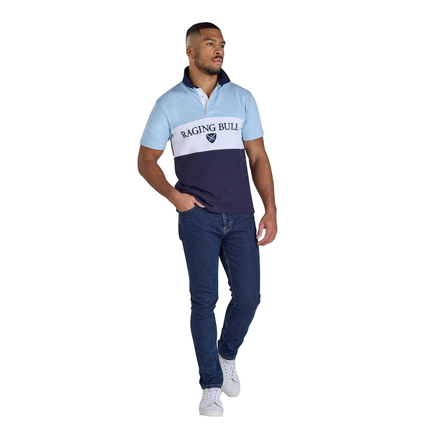 Navy - Lifestyle - Raging Bull Mens Pique Cut and Sew Panel Rugby Polo Shirt